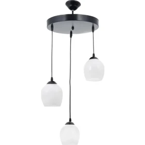 Üçlü Metal Siyah Gövde Opal Camlı Avize Çap 30 cm