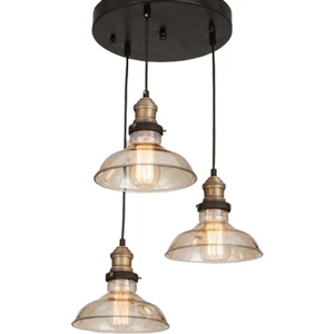 retro,rustik,vintage 3XE27 siyah metal gövde bal camlı sarkıt avize taban çapı:30cm