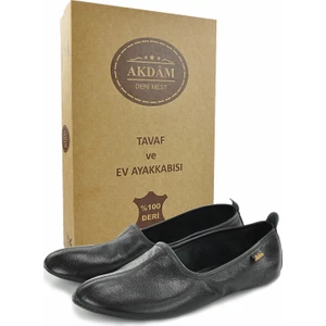 %100 Deri Hac Umre Tavaf Ve Ev Ayakkabısı Siyah