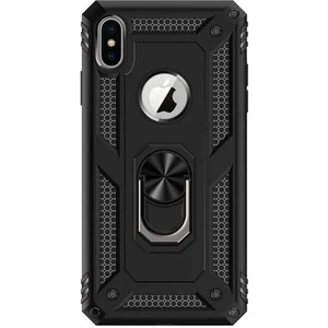 Apple iPhone Xs Max Anka Serisi Yüzük Standlı Armor Kılıf - Siyah