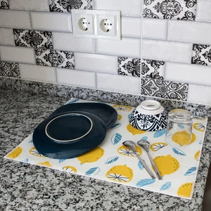 Baskılı Bulaşık Kurutma Matı 46x36 Cm Kurulama Bezi Örtüsü Mf-055 Limon