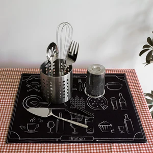 Baskılı Bulaşık Kurutma Matı 46x36 Cm Kurulama Bezi Örtüsü Mf-060 Siyah