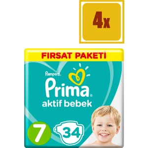Bebek Bezi Aktif Bebek 7 Beden Fırsat Paketi 15+ kg 34  x  4'lü Set