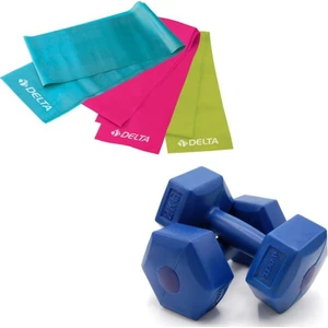 2 Kg x 2 Adet Plastik Dambıl 3'lü Pilates Bandı Mavi