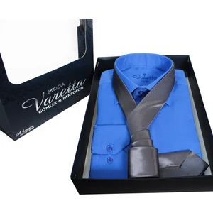 Erkek Parlament Mavi Gömlek Füme Kravat Gömlek Kombin Seti