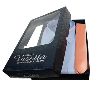 Erkek Mavi Gömlek Somon Rengi Kravat Gömlek Kombin Seti