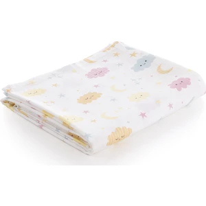 Caline Baby Müslin Bezi Örtü Bulut Desen - Sarı + 4 Adet Ağız Mendili