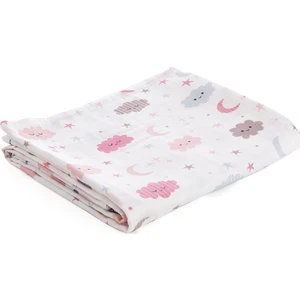 Caline Baby Müslin Bezi Örtü Bulut Desen - Pembe + 2 Adet Ağız Mendili