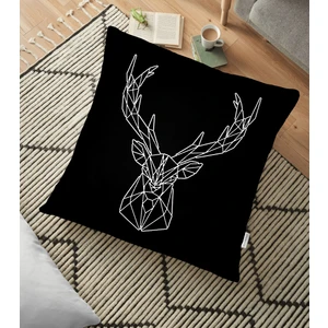 Siyah Zeminli Geometrik Geyik Çizimli Modern Yer Minderi - 70 x 70 cm