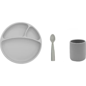 Oioi Silikon Yemek Seti Gri - Tabak + Kaşık + Bardak
