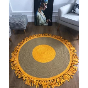 Milda Jüt Hasırlı El Örgüsü Kilim 23 Yuvarlak Sarı
