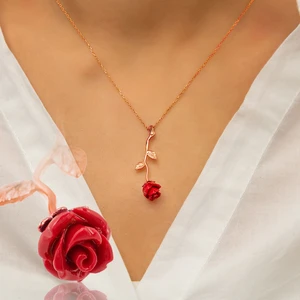 Papatya Silver Gümüş Kırmızı Gül Kolye