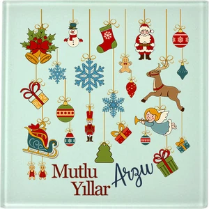 Yılbaşı Hediyesi Isimli Mutlu Yıllar Cam Bardak Altlığı