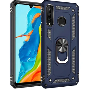 Case 4U Samsung Galaxy A20S Kılıf Çift Katmanlı Yüzüklü Manyetik Vega Kapak Lacivert