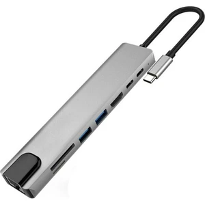8in1 Type-C USB 3.0 Hub HDMI Ethernet Mikro SDTF OTG Adaptörü