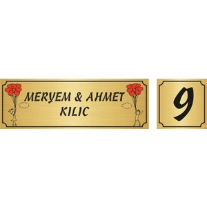 Özarslan DizaynSevgili Model Kapı İsimlik 5 x 15 cm + No 5 x 5 cm Altın