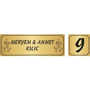 Özarslan DizaynSevgili Model Kapı İsimlik 5 x 15 cm + No 5 x 5 cm Altın