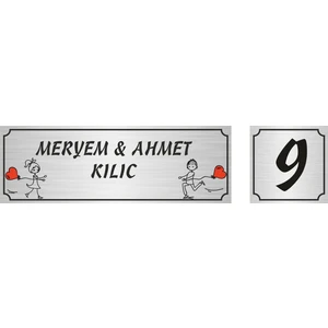 Özarslan DizaynSevgili Model Kapı İsimlik 5 x 15 cm + No 5 x 5 cm Gümüş
