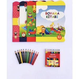 Boyama Kitabı Seti - 4 Adet Boyama Kitabı + 1 Adet 12'li Kuruboya