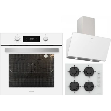 Silverline Beyaz Ankastre Set :soho Beyaz 60 cm Davlumbaz , CS5335W01 Beyaz Ankastre Ocak ,