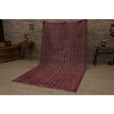 Bordo Renkli Eskitilmis Overdyed Eldokumasi Turk Halisi