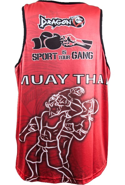Dragon Muay Thai Federasyon Logolu Dijital Baskılı Atlet-Kırmızı