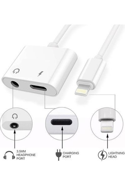 Streak Apple iPhone Uyumlu Lightning Kulaklık ve Şarj Adaptörü Dönüştürücü Çevirici