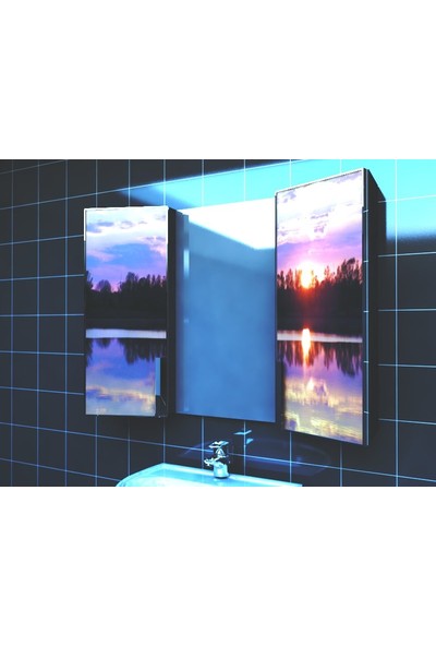 Artila Işıklı Kapaklı Günbatımı Lavabo Üstü Banyo Dolabı 120 x 90 cm