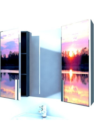 Artila Işıklı Kapaklı Günbatımı Lavabo Üstü Banyo Dolabı 120 x 90 cm