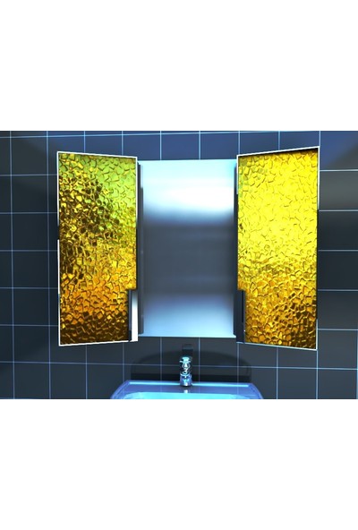Artila Işıklı Kapaklı Altın Doku Lavabo Üstü Banyo Dolabı 120 x 90 cm