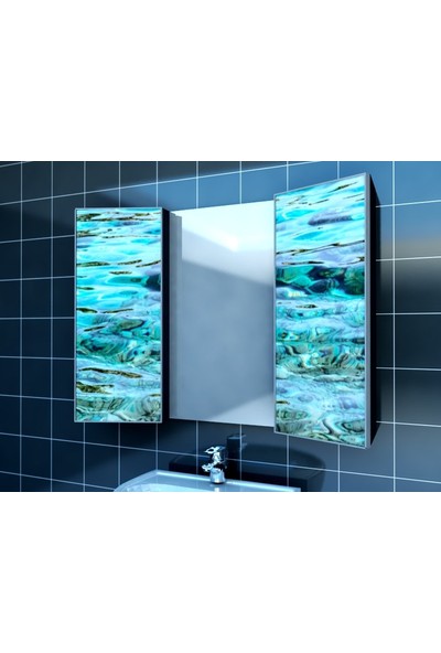 Artila Işıklı Kapaklı Deniz Dibi Lavabo Üstü Aynalı Banyo Dolabı 120 x 90 cm