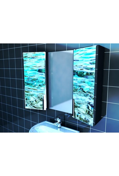 Artila Işıklı Kapaklı Deniz Dibi Lavabo Üstü Aynalı Banyo Dolabı 120 x 90 cm