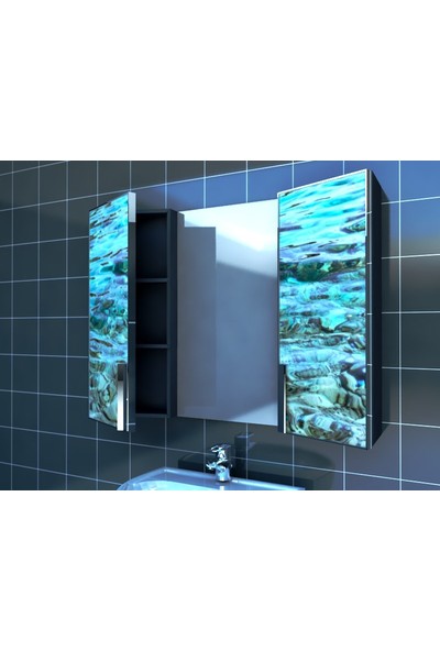 Artila Işıklı Kapaklı Deniz Dibi Lavabo Üstü Aynalı Banyo Dolabı 120 x 90 cm