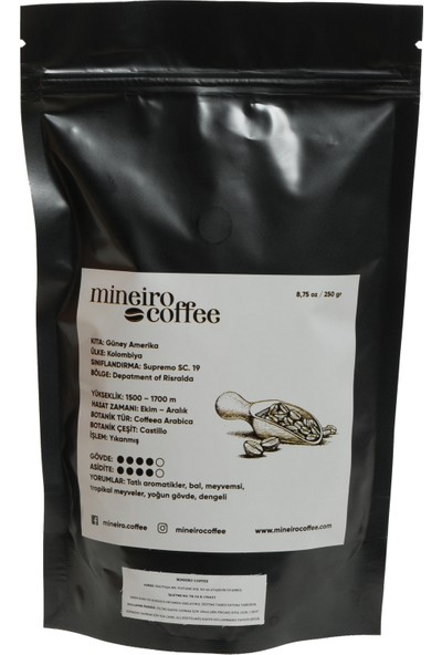 Mineiro Coffee Kolombiya Sofia Supremo Filtre Kahve 250 gr. Çekirdek Kahve