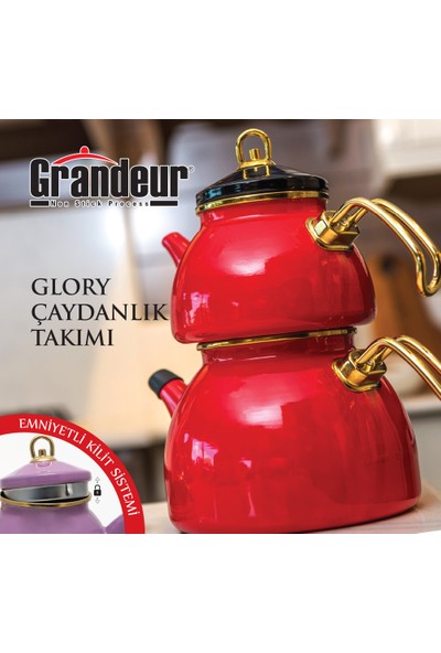 Grandeur Glory Emaye Çaydanlık Takımı - Antik Krem