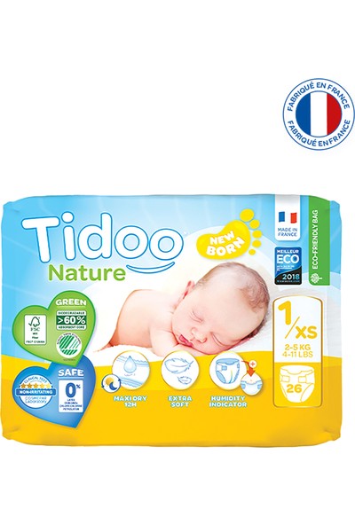 Tidoo Nature Bebek Bezi Yenidoğan 1 Beden Numara 2-5 kg 26 Ekolojik Antialerjik