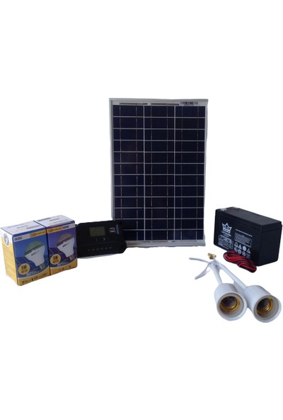 İsos Mini Güneş Paneli Seti 2 Lambalı Solar Aydınlatma ve Telefon Şarj