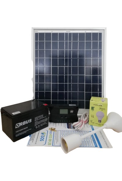 İsos Mini Güneş Paneli Seti 20 Watt Panelli 1 Lambalı Solar Aydınlatma ve Telefon Şarj