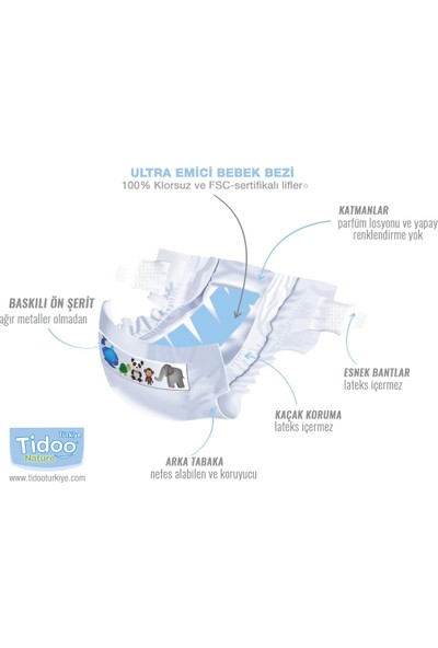 Tidoo Nature Bebek Bezi 4 Beden Numara 7-18 kg 24X2 48 Adet Ekolojik Antialerjik