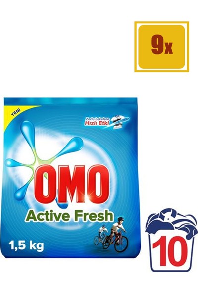 Omo Matik Active Fresh 1,5 kg Toz Çamaşır Deterjanı 9'lu Set