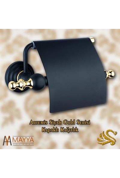 Saray Banyo Artemis Siyah Gold Kapaklı Kağıtlık
