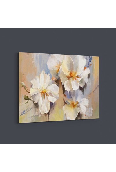 Moda Duvar Beyaz Çiçekler Kanvas Tablo 032 40X60 cm FRETBL-032