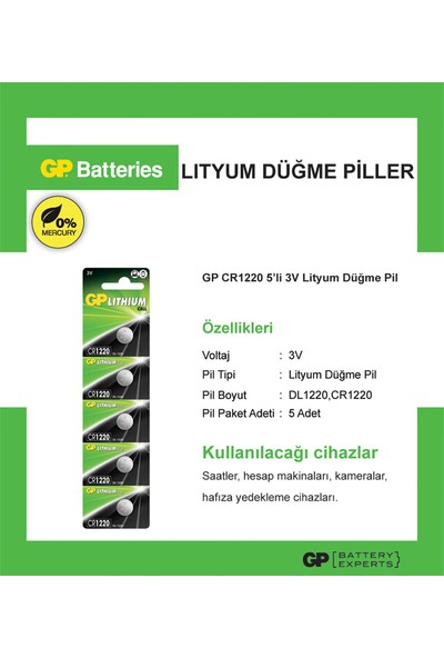 Gp Cr1220 3V Lithium 5Li Kartela