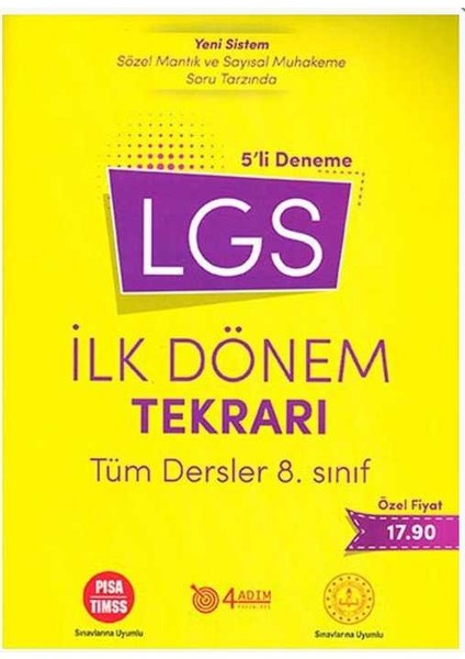 4 Adım Yayınları 4 Adım 8.Sınıf LGS İlk Dönem Tekrarı Tüm Dersler 5 li Deneme