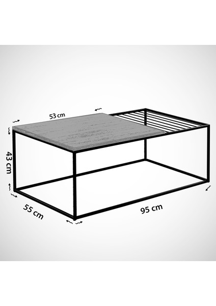 Zinus Metal Dikdörtgen Orta Sehpa ,Beyaz Meşe