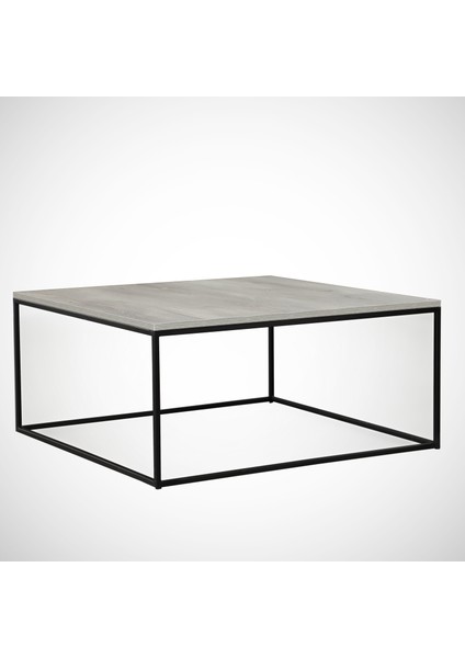 Poly Metal Orta Sehpa, Kare Orta Sehpa, Beyaz Meşe