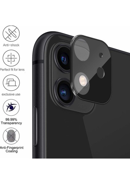 Apple iPhone 11 Kamera Lens Koruma Camı - Siyah