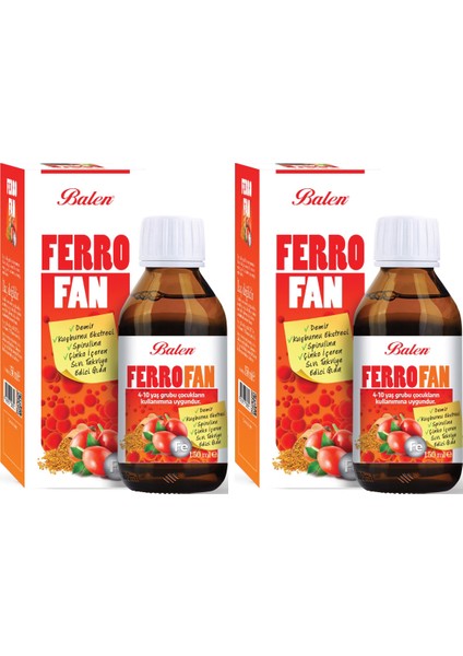 Ferrofan Demir, Kuşburnu Ekstresi, Spirulina, Çinko Içeren Sıvı 150 ml x 2 Adet