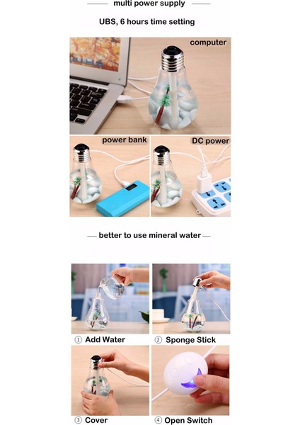 Dekoratif LED Işıklı Hava Nemlendirici Buhar Makinası 400 ml Su Hazneli fiyatları
