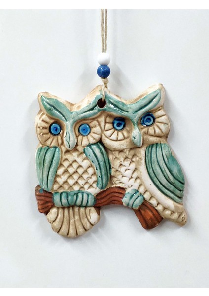 Sü-Me Seramik Mini Baykuşlar Dekoratif Duvar Süsü 13 x 13 cm
